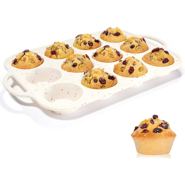 1 Pakkaus Silikoninen Muffinivuoka, Metallivahvistettu Kehys Tavallinen Koko Cupcake-vuoka Kahvalla 12 Kupia Tarttumaton Muffinivuoka