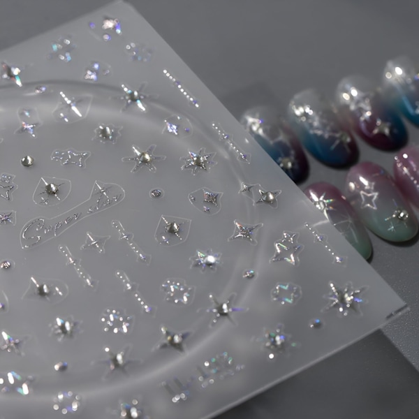 Stjärn-nagelstickers för nagelkonst 5D Präglade Självhäftande Aurora Stjärn-nagelstickers Stjärn-nageldekaler med Glitter Glänsande Nagelkonst Design Stjärn-naglar