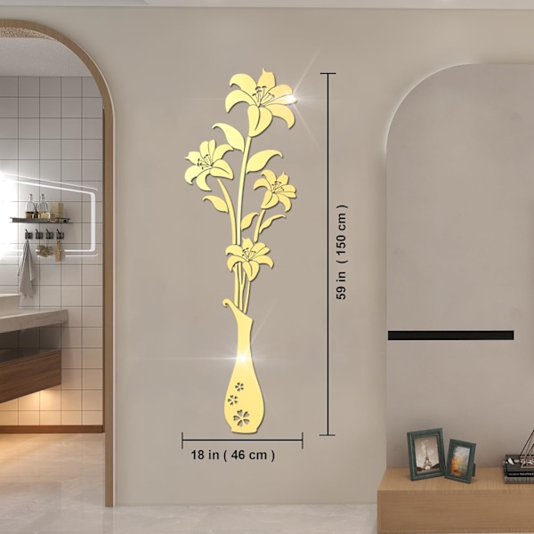 Spegelväggdekaler - 3D Blommiga Väggdekaler Väggmålningar för Vardagsrum Sovrum, DIY Väggdekor för TV-Bakgrund och Soffa B