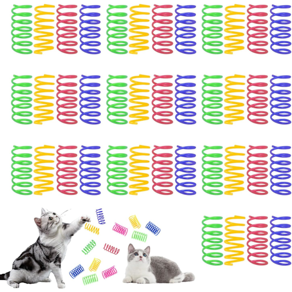 40 stycken kattfjädrar, färgglada spiralfjädrar för katter, kattungar plastfjädrar, interaktiva katt leksaker, katt