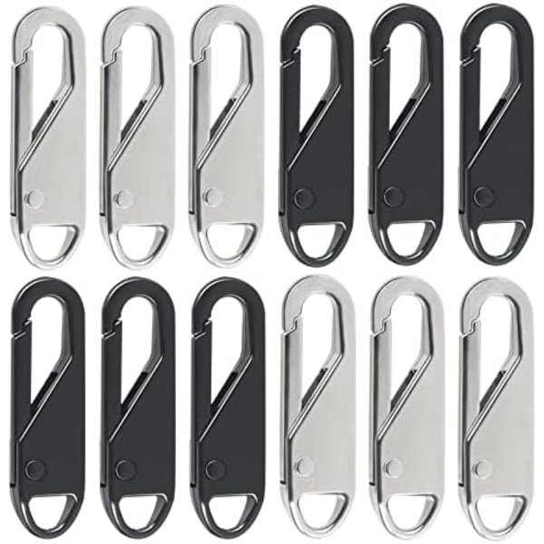 Dragkedja Dragkedja Ersättning, 12 st Metall Dragkedja Dragkedja Avtagbar Dragkedja Reparationskit för Bagage Ryggsäckar Handväska (Silver,