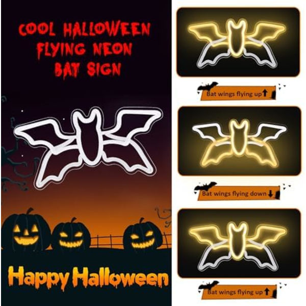 Halloween Neon-skylt, Flygande Halloween-fladdermus Neonljusskylt med Justerbar Hastighet, Neon Halloween Dekorationer för Vägg