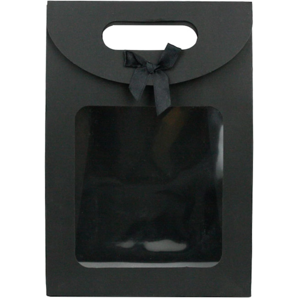 Sort pakke med 12 20 x 14 x 7 cm stærke sorte gaveposer i kraftpapir