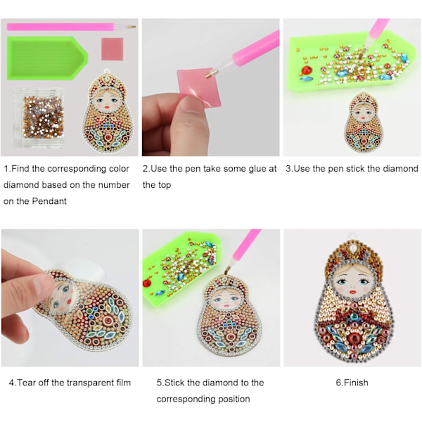 5 kappaletta DIY ihmisnukke timanttimaalaus avaimenperät, DIY 5D mosaiikkimuoto timanttimaalaus avaimenperä Pe