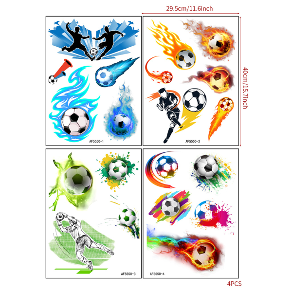 4 stk. Farverige Fodbold Vægstickers M