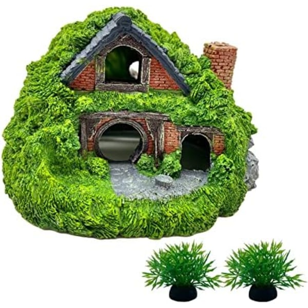 13x12,5x9cm 3 stk Akvariumdekorasjon Hobbit Hus, Harpiks Liten Fiskegjemmested Hule, Akvariumdekor Hul Hule Ly