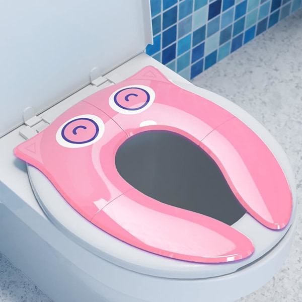 Kannettava matkustava toddler wc-istuin (Pink Owl) - Liukumaton Fo