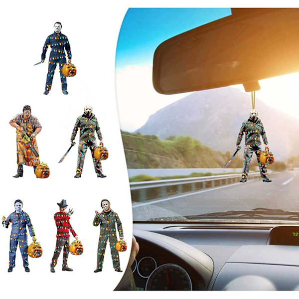 6PCS Bilspegel Hänge Dekoration, Skräck Zombie Bilspegel Dekoration Present, Bil In