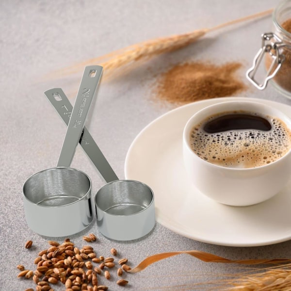 1 st 2 Matsked Kaffemått, Långt Handtag Måttsked, Två msk (30ml, 1/8 kopp) Rostfri Skopa