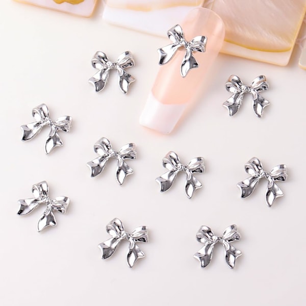 20 st Silver Båge Nagel Charm 3D Legering Nagelkonst Charm Söta Båge Knyt Nagel Dekorationer Band Båge Charm för Naglar Nagel Ch