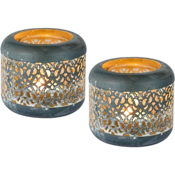 Vintage Rustik Metall och Glas Tealightshållare, Uthållig Design 2-pack