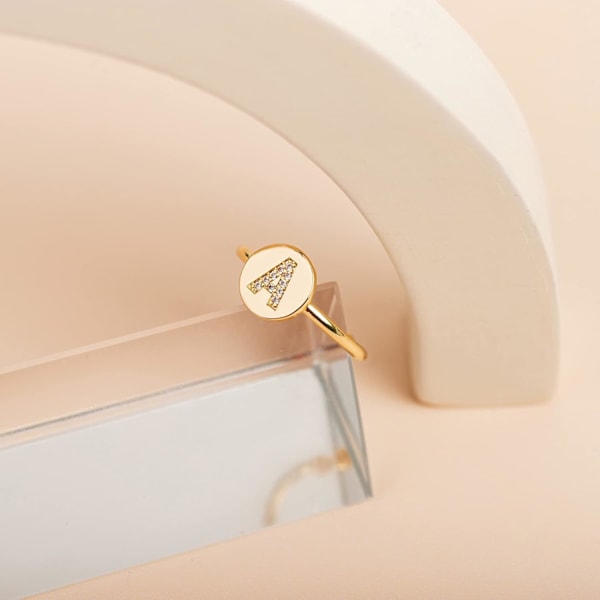 14K Guldpläterad Initialring Stapelbara Ringar för Kvinnor | Mode Ringar