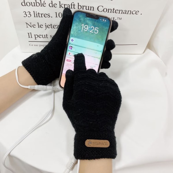 USB-opvarmede handsker til mænd og kvinder (Sort Jacquard), Winter Touch