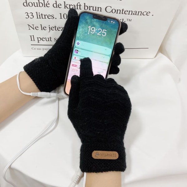 USB-uppvärmda handskar för män och kvinnor (svart jacquard), vintertouch
