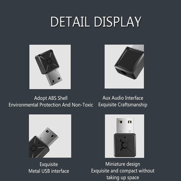 USB Bluetooth-sender og -mottaker, 2-i-1 Bluetooth 5.0-sender