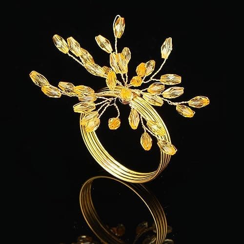4x6cm Håndlavede Krystalblad Servietringe Sæt med Rhinesten Guld Servietringe Sølv Servietringe til Middagsfester