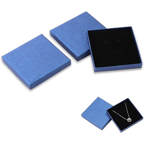 (Blå) Smyckeskrin, 2 st Tomma Presentaskar, 8 x 8 x 1,5 cm, Liten Presentask för Halsband, Örhängen, R