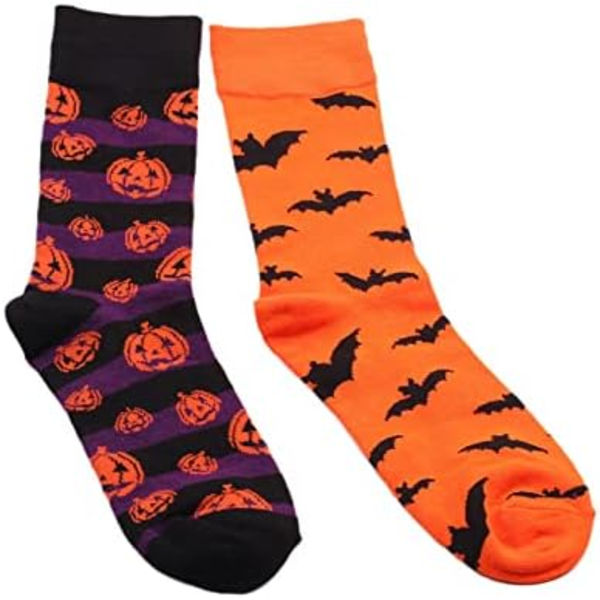 Mænds Halloween Ferie Græskar Flagermus Skøre Nyhed Bomuld Crew Længde Casual Strømper 2 Pak
