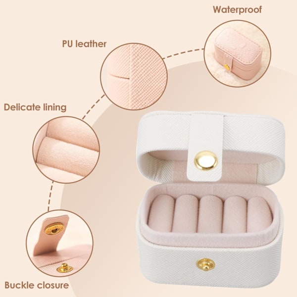 1 stk. Ringæske, 6,5 x 3,9 x 4,7 cm Mini PU Læder Ring Opbevaringsæske, Hvid Lille Bærbar Smykkeopbevaringsæske til Øreringe, Rejsesmykkeæske