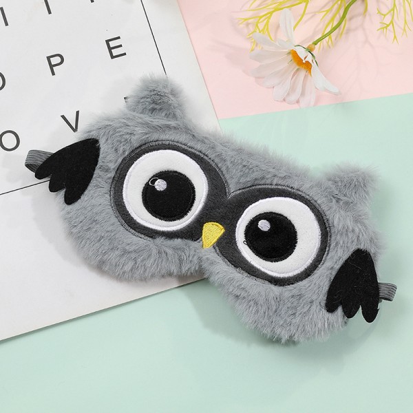 Owl Plush Sleep Mask (19×11cm, Grå), 3D Plush Children Negh