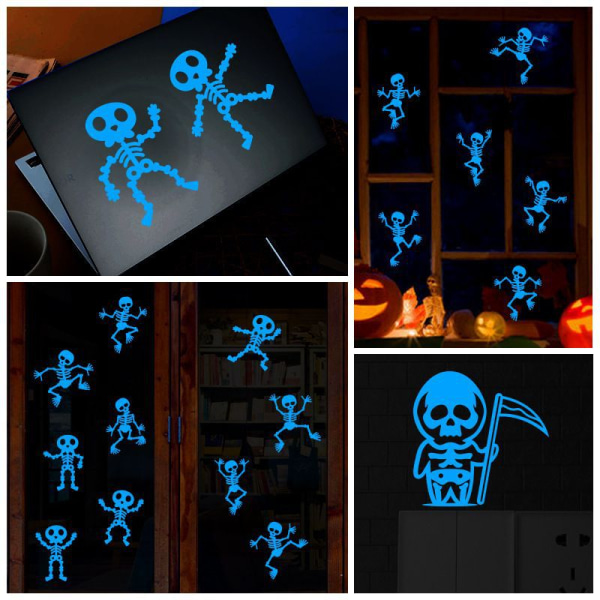 24 st Halloween Luminous Stickers Glow in The Dark Fönsterdekaler Natt Glow Stickers Blu-ray S