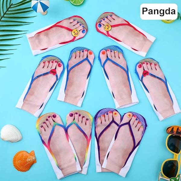 (Fräsch stil) 5 par 3D-mönstrade strumpor för kvinnor, tryckta strumpor med manikyrtryck, flip-flop-strumpor, casual person