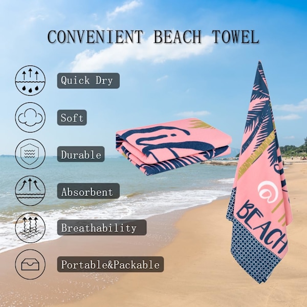 1 stk. Strandhåndklæde Sæt Overstørrelse Stor Hurtigtørrende Blød Sandfri Sød Palmetræ Design 75 X 150CM Strandhåndklæder til Børn