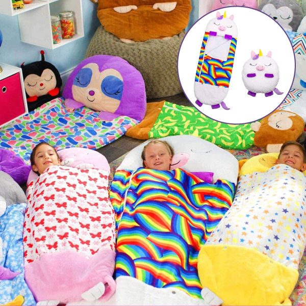 Børnelege sovepose og pude 160x60 cm, 2 i 1 sammenfoldelig sovepose, tegneserie sovepose