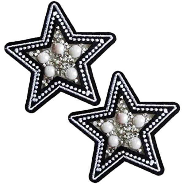 Rhinestone Stjernelapper, 2 stk Glitrende Perlestjerner Stryk-på Lapp, Krystall Emblem DIY Dekorative Tilbehør Applikasjon