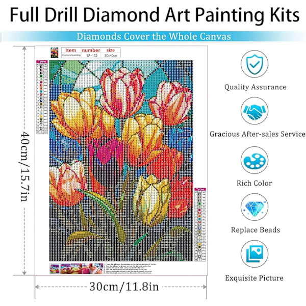 Diamantmålning Kit för Vuxna, Diamantmålning Kit, 5D Blomma Diamantkonst Kit för Vuxna Nybörjare Gem Art Full Drill
