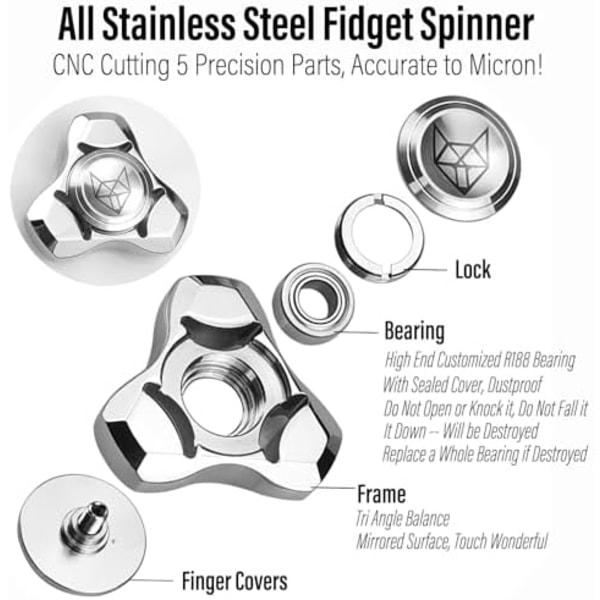 Metallisk Fidget Spinner for Voksne, Rustfritt Stål Tungt Spinnleketøy