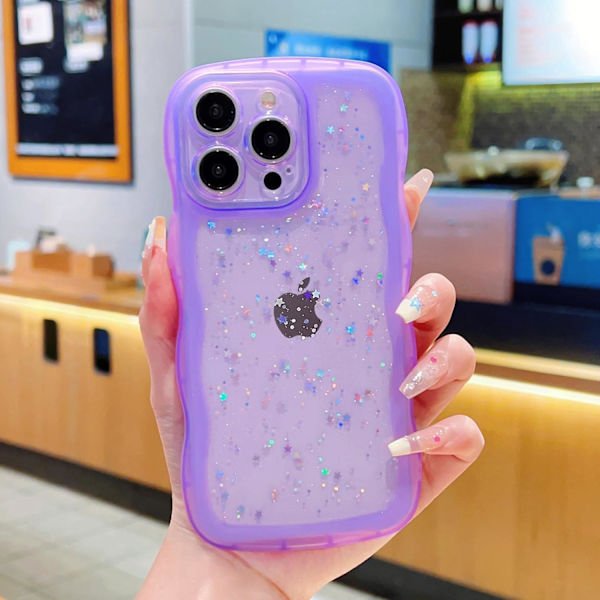 iPhone 16 Pro Max -kotelo 6,9 tuumaa, söpö Kawaii kiharautuva kiiltävä tähtihohtoinen kirkas läpinäkyvä kameralinssin suoja