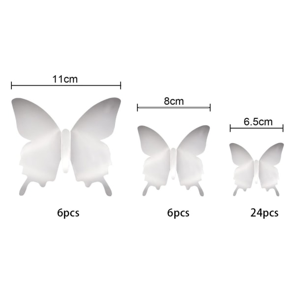 36 stk. DIY speil sommerfugl kombinasjon 3D vegg klistremerker speil