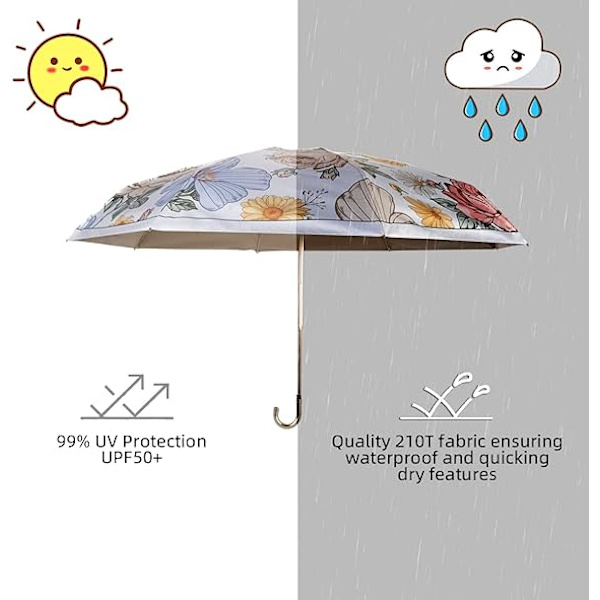 2 Kompakt Lille Regn og Sol Paraply Vindtæt Stærk til Kvinder