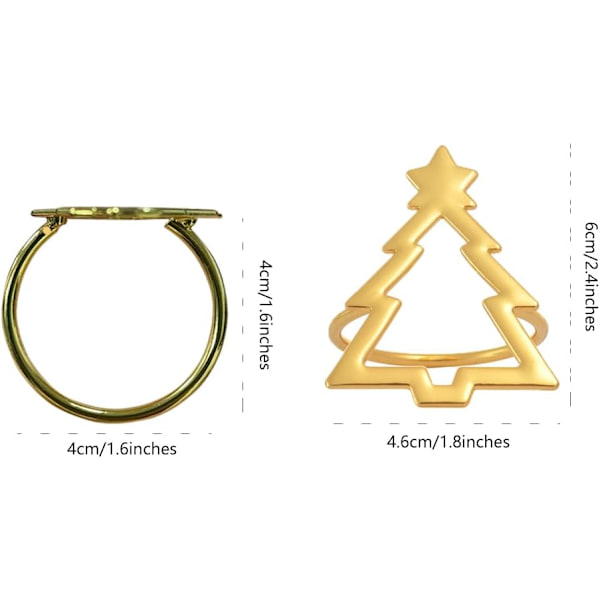 Sæt med 6 Guld Servietringe Juletræ til Julemiddagsbord, Bryllup, Thanksgiving, Fest, Hjemmesæt