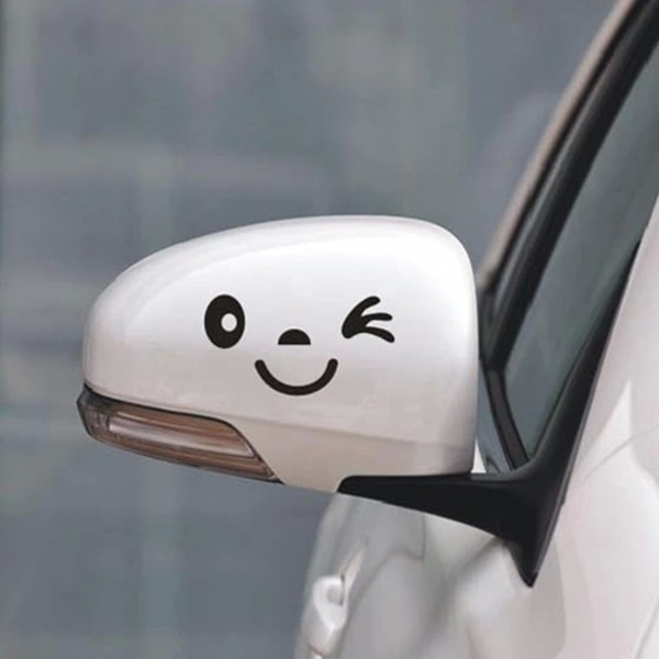 2stk 3D bil bakspejl klistermærker Smiley Face Decal Sort