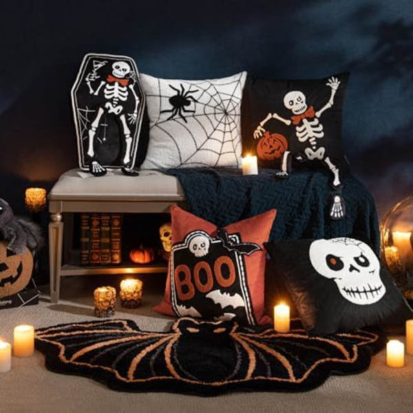 Happy Halloween Matta Svart Batformad Area Matta, Mjuk Tuftad Matta för Entré Vardagsrum Sovrum Badrum, Halksäker Dekorativ