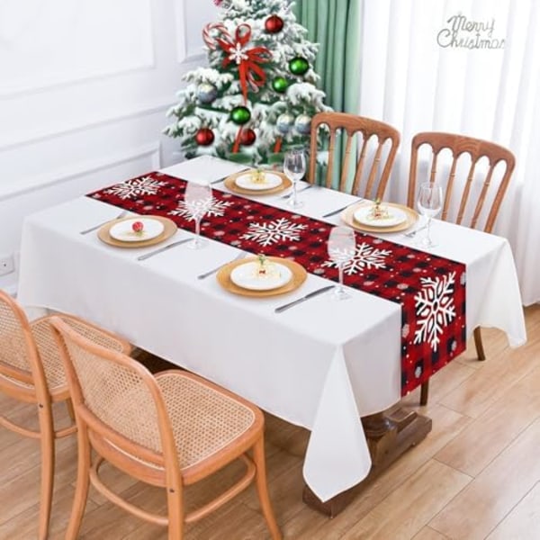Julebordløber Rød Sort Buffalo Check Plaid Snefnug Bordløber Sæsonmæssig Vinter Jul Juleferie Køkken