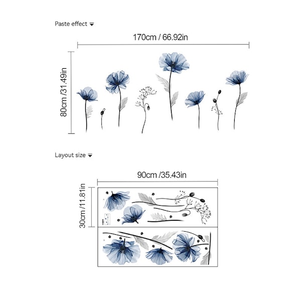 Blå Blommor Väggdekaler Stora Blå Blommor Väggdekal Vallmo Växt Väggdekoration Vardagsrum Sovrum Badrum