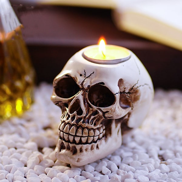 Kallokynttilänpidike Halloween-teevalokynttilänpidike Kallokynänpidike Työpöydän kallohahmo keräilyesine R