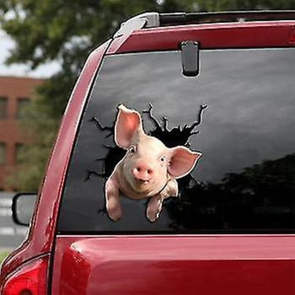 Funny Pig Cracked Car Sticker Car Window Meme Cattle Decal 1