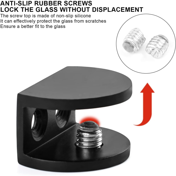 4 stk. sorte speilmonteringer, aluminiumslegering glassklemme med sklisikre skruer, justerbar glassklemme