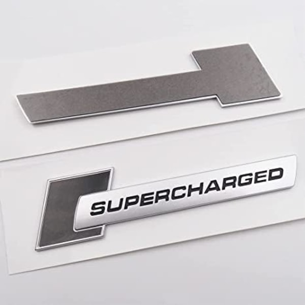 2 stk Metall Supercharged Logo Bildemblem Premium Auto Badge Bakluke Klistremerke Side Fender Dekal