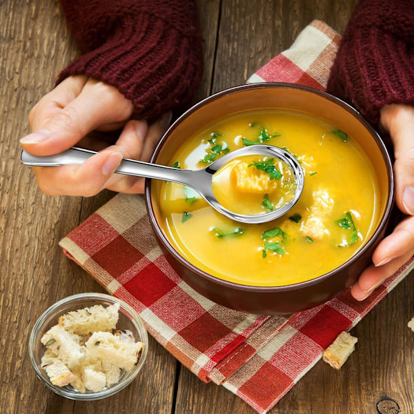 Sæt af 4, Premium 17 cm Suppeskeer med Krog Håndtag, 18/10 Rustfrit Stål, Dyb Skål, Perfekt til Ramen, Pho, Miso