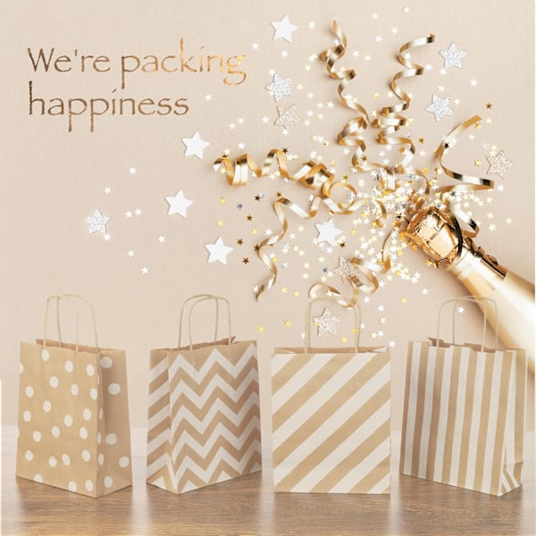 Pakke med 16 brune papirposer med håndtak - 18 x 22 x 8 cm - Papirhandleposer med snorhåndtak - Gaveposer - Gaveposer i kraftpapir - Kalender o