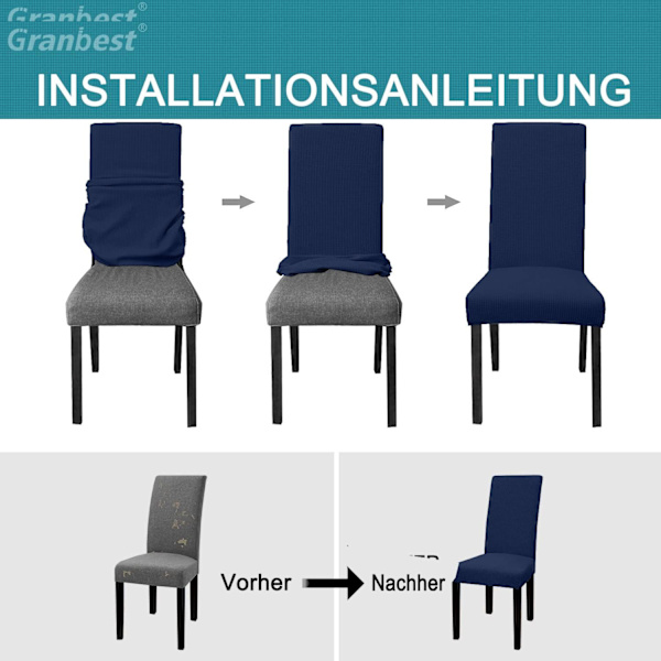 (Marinblå) Matstolsöverdrag 6-pack Premium Vattentäta Elastiska Höga Stolsöverdrag för Matrum