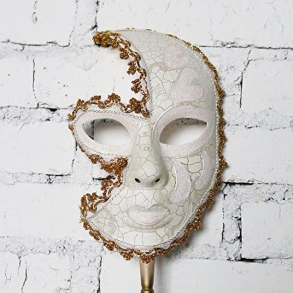 Venetsialainen naamio kepillä Mardi Gras -naamio naisille naamiaisiin prom-palloon (valkoinen) Halloween/Joulu Cosplay
