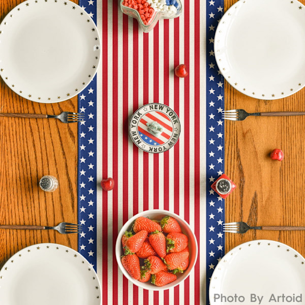 (13 x 72 tommer) Uafhængighedsdag Smil Stribet Amerikansk Flag Gnome Patriotisk 4. juli Bordløber