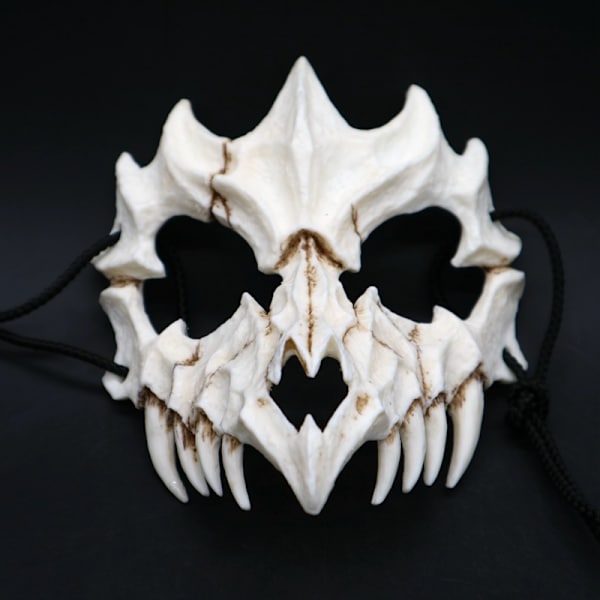 Japansk Halloween-mask Halv ansikte Hartsmask i vitt Skräck Tiger Cosplay-mask Halloween-dekorat