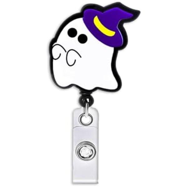 Halloween Söt Hatt Spöke Sjuksköterska Badge Reel Utdragbar Söt Namnlapp Akryl Alligator Clip Halloween Spooky ID Badge Hol
